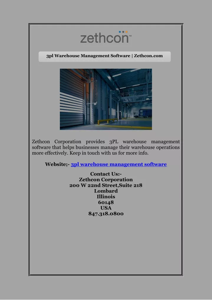 3pl warehouse management software zethcon com