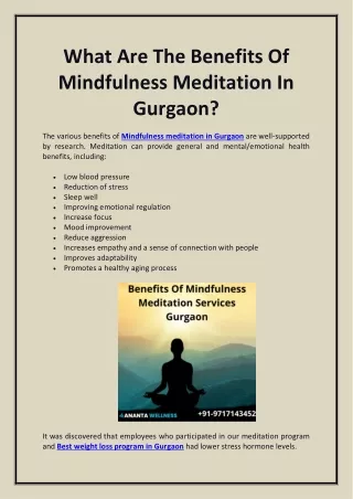 What Are The Benefits Of Mindfulness Meditation In Gurgaon