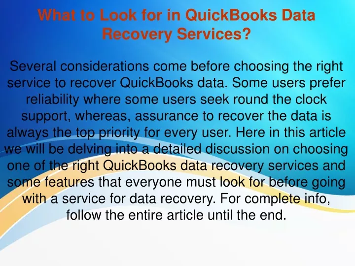 what to look for in quickbooks data recovery services