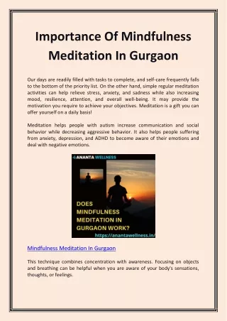 Importance Of Mindfulness Meditation In Gurgaon
