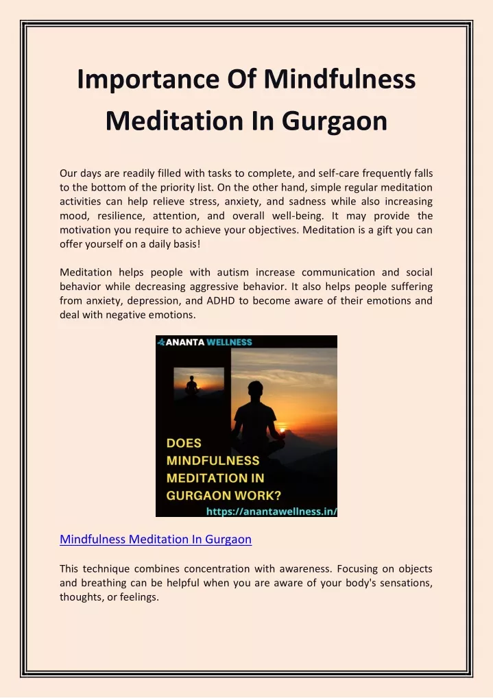 importance of mindfulness meditation in gurgaon