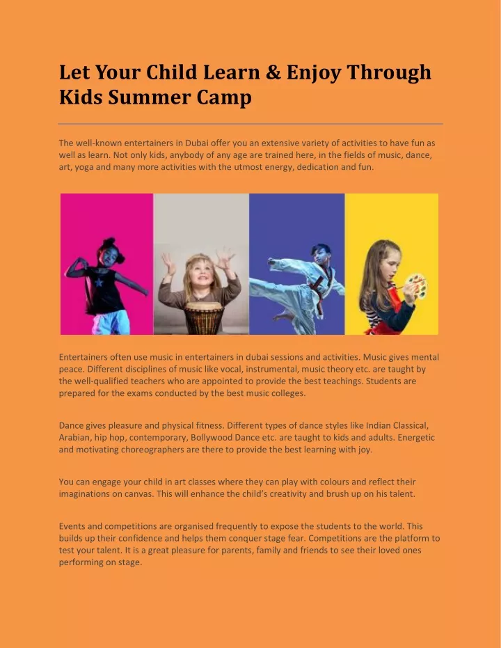 let your child learn enjoy through kids summer