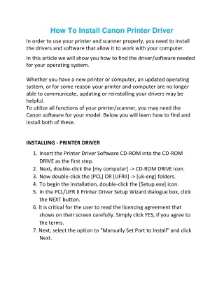 how to install canon printer driver