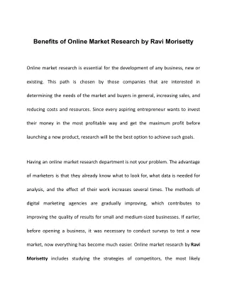 Benefits of Online Market Research by Ravi Morisetty