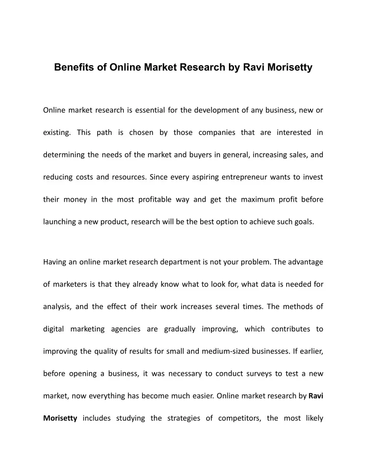 benefits of online market research by ravi