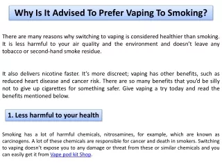 why is it advised to prefer vaping to smoking