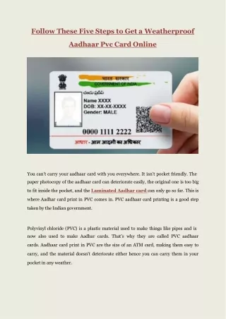 Follow These Steps to Get Aadhaar Pvc Card Online