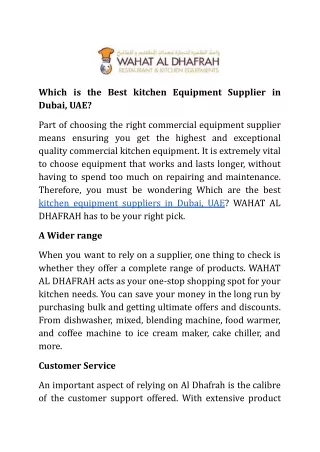 Which is the Best kitchen Equipment Supplier in Dubai, UAE_