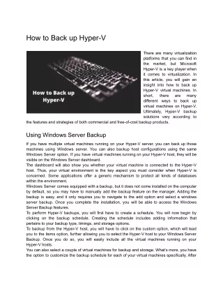 How to Back up Hyper-V