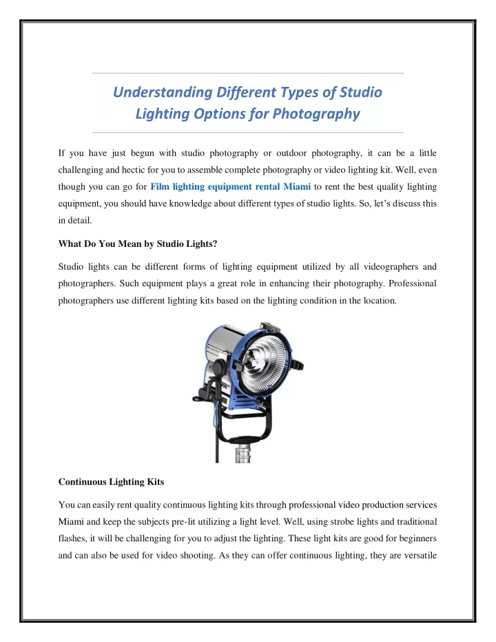 understanding different types of studio lighting