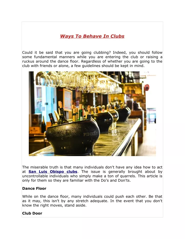 ways to behave in clubs