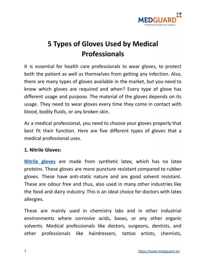 5 types of gloves used by medical professionals