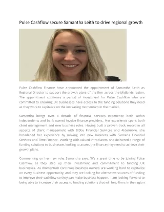 pulse cashflow secure samantha leith to drive