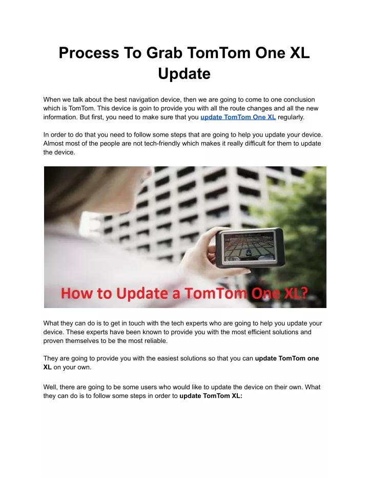 process to grab tomtom one xl update