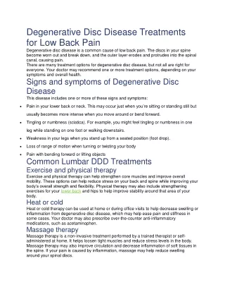Degenerative Disc Disease Treatments for Low Back Pain