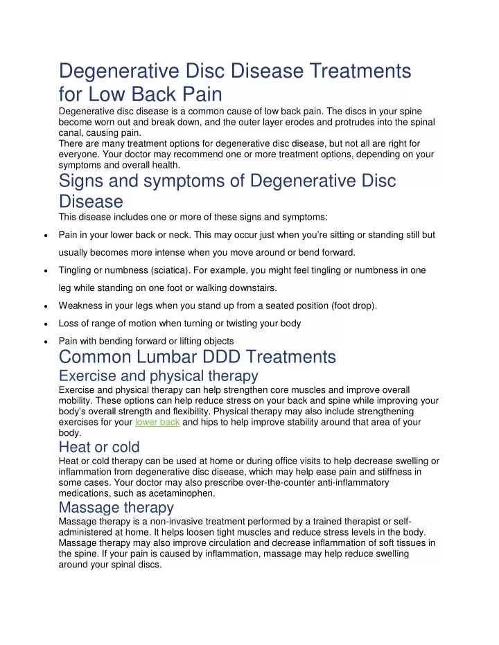 degenerative disc disease treatments for low back