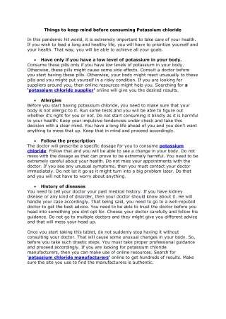 Things to keep mind before consuming Potassium chloride