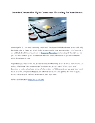 how to choose the right consumer financing