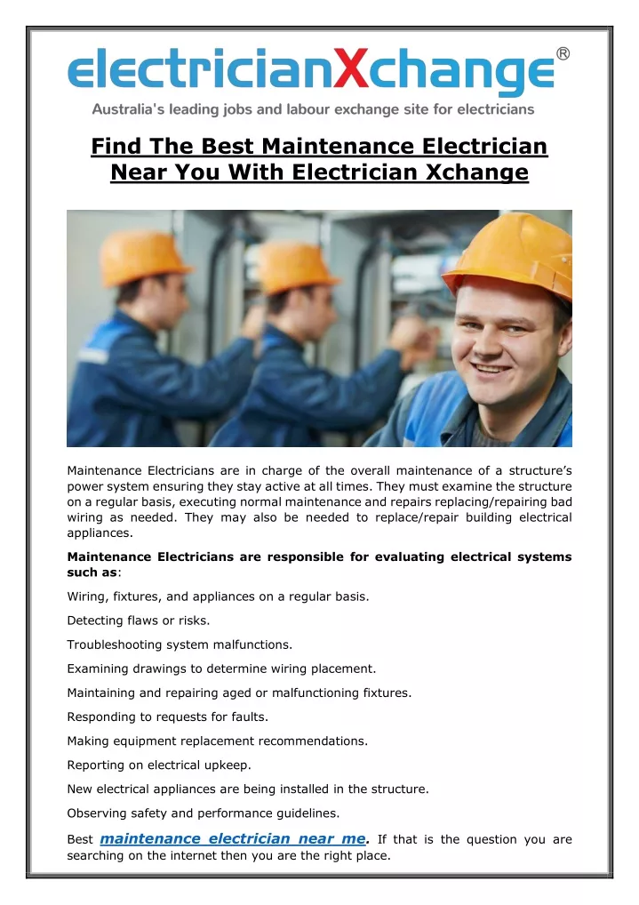 find the best maintenance electrician near