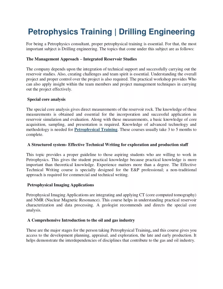 petrophysics training drilling engineering