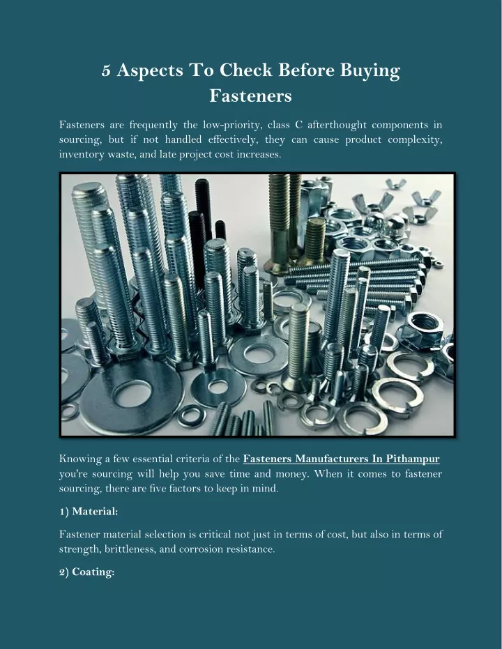 5 aspects to check before buying fasteners