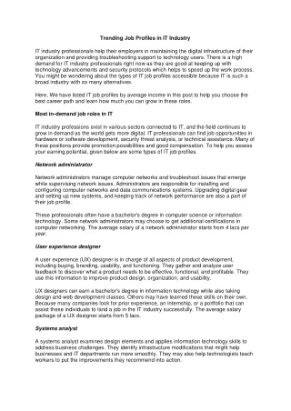 trending job profiles in it industry