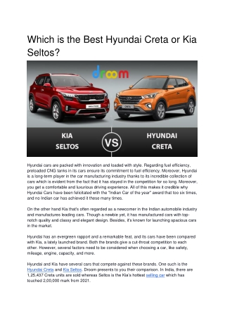 Which is the Best Hyundai Creta or Kia Seltos