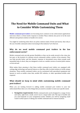 The Need for Mobile Command Units and What to Consider While Customizing Them