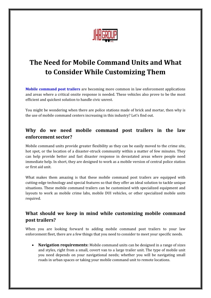 the need for mobile command units and what