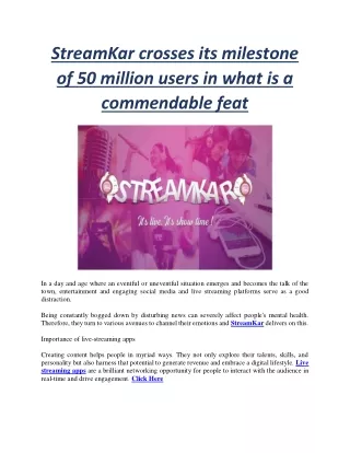 StreamKar crosses its milestone of 50 million users in what is a commendable feat