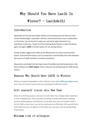 Why Should You Have Lasik In Winter