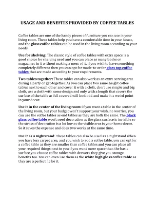 usage and benefits provided by coffee tables