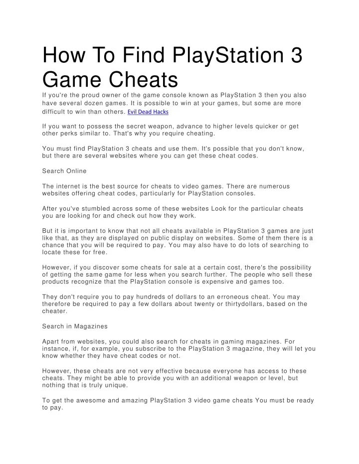 how to find playstation 3 game cheats