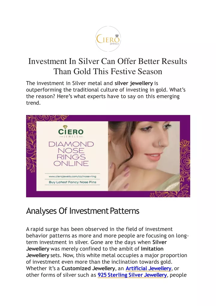 investment in silver can offer better results than gold this festive season