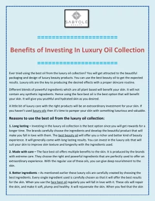 Benefits Of Investing In Luxury Oil Collection