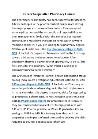 Career Scope after Pharmacy Course