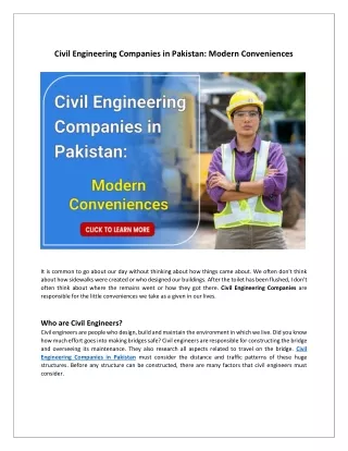 Civil Engineering Companies in Pakistan - Modern Conveniences