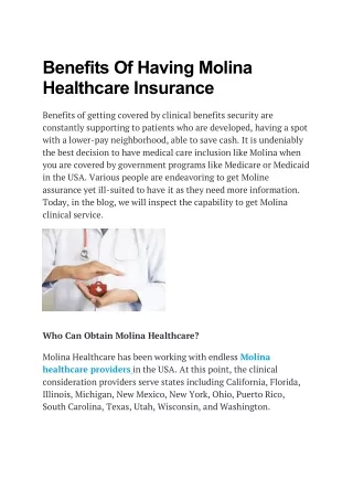 Benefits Of Having Molina Healthcare Insurance