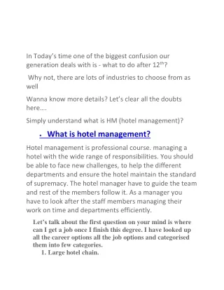 CAREER AFTER 12TH IN HOTEL MANAGEMENT
