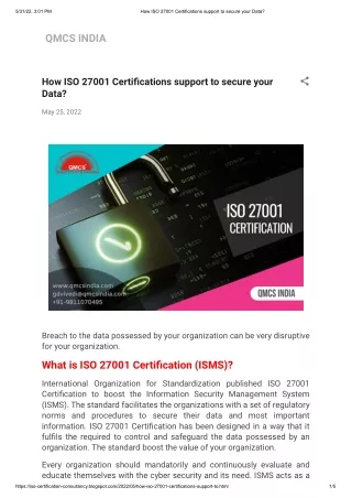 How ISO 27001 Certifications support to secure your Data?
