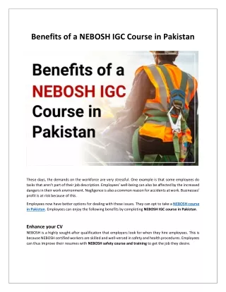 Benefits of a NEBOSH IGC Course in Pakistan