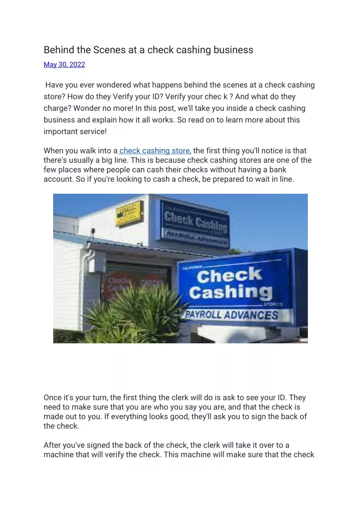 behind the scenes at a check cashing business