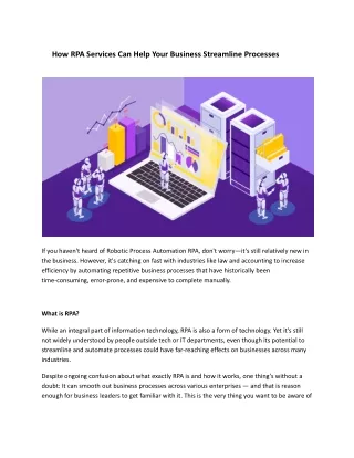 How RPA Services Can Help Your Business Streamline Processes