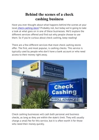 Behind the scenes of a check cashing business