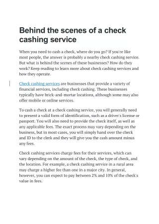 Behind the scenes of a check cashing service