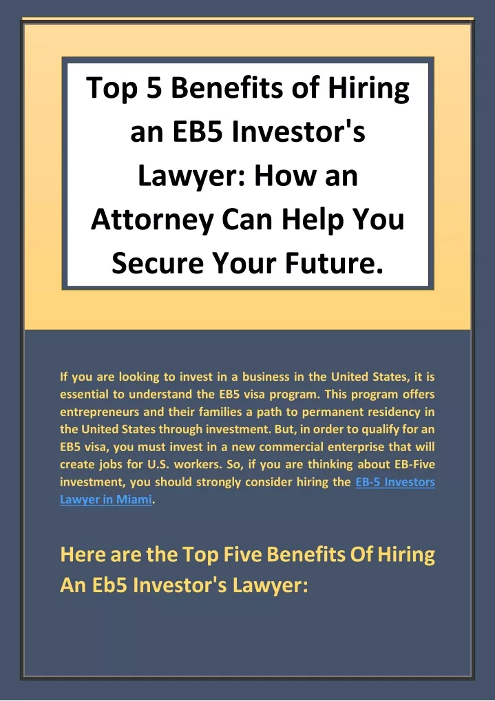 top 5 benefits of hiring an eb5 investor s lawyer