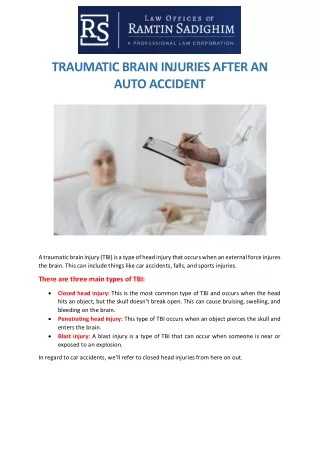 TRAUMATIC BRAIN INJURIES AFTER AN AUTO ACCIDENT