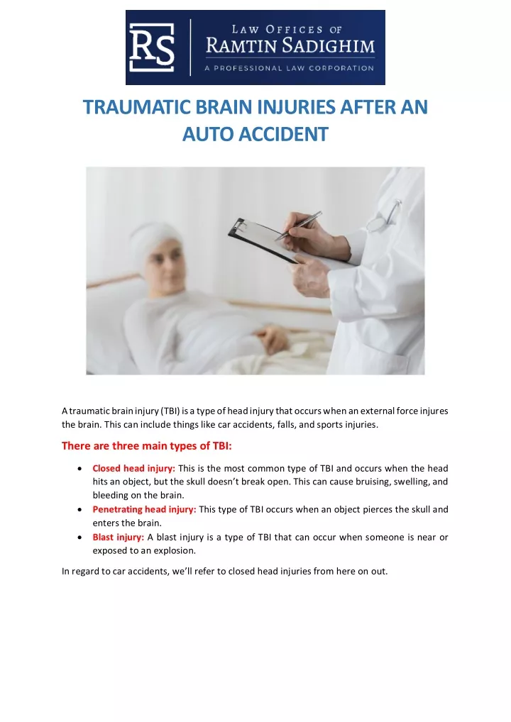 traumatic brain injuries after an auto accident