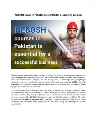 NEBOSH courses in Pakistan is essential for a successful business