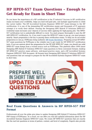 Real HP HPE0-S57 Exam Questions - Quick Preparation Tips